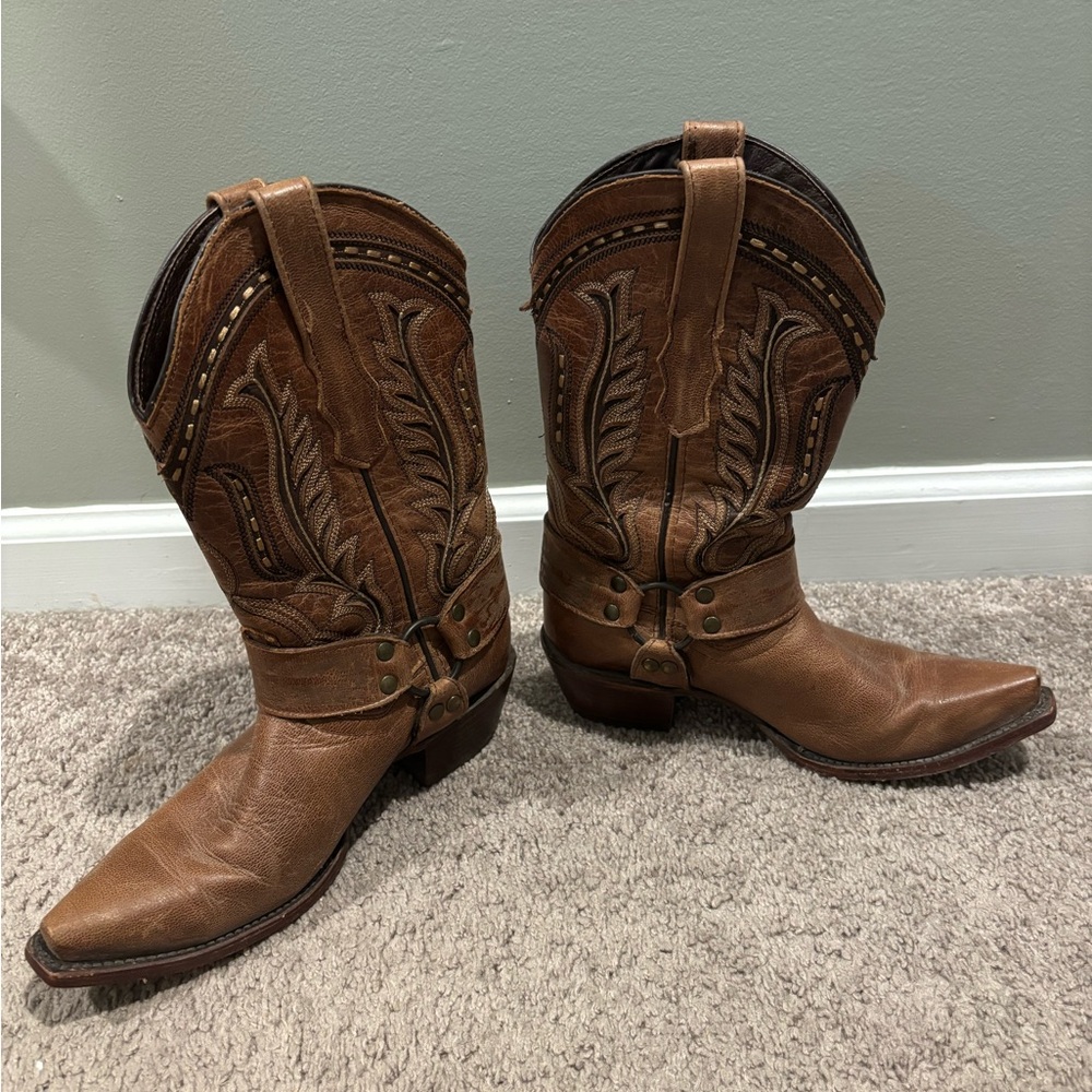 Soto Western O RingHarness Cowgirl Pull On Boots Brown 25 Size Mex US Size 8 Wom - Picture 2 of 9